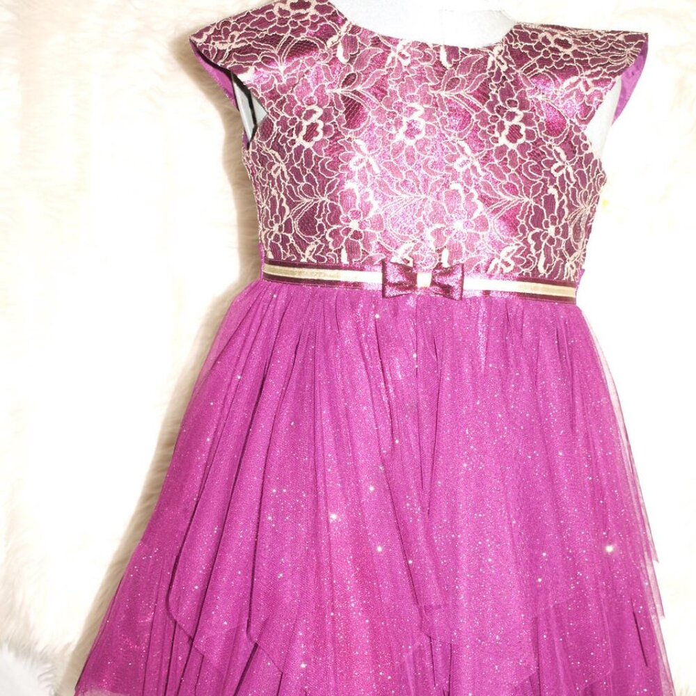 Short Party DRESS Burgandy with Gold Glitter GIRL'S Size 12 BY JONA MICHELLE